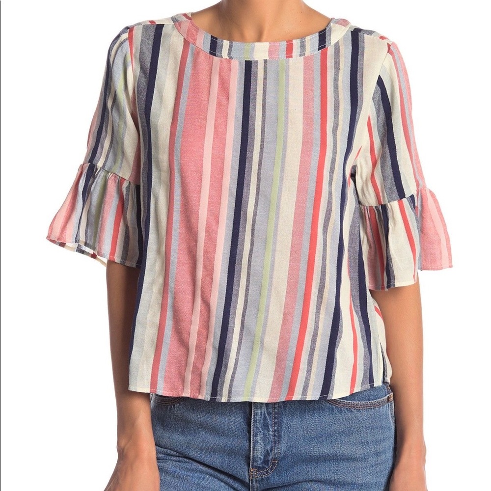 Pastel Striped Bell Sleeve Top